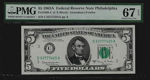 US 5 Dollars 1963A PMG 67 EPQ UNC Fr #1968-C FRN Philadelphia Granahan/Fowler - Picture 1 of 4