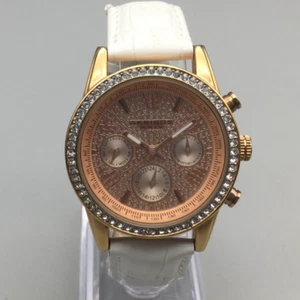 Akribos XXIV Watch Women 36mm Rose Gold Tone Day Date Bling Leather New Battery - Picture 1 of 16