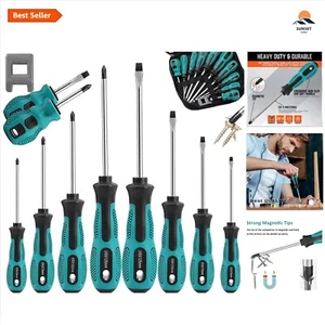 10 Piece Screwdriver Set Ergonomic Handles Magnetic Tips Chrome Vanadium Steel - Picture 1 of 10