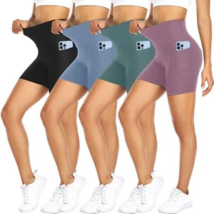 4 Pack Biker Shorts for Women – 5" High Waist Tummy Control Workout Yoga Runn... - Picture 1 of 6