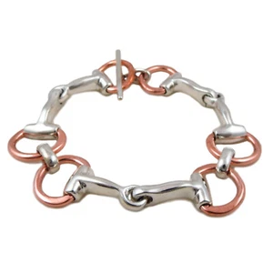 Horsebit Snaffle Solid 925 Solid Sterling Silver and Copper Horse Tack Bracelet - Picture 1 of 6