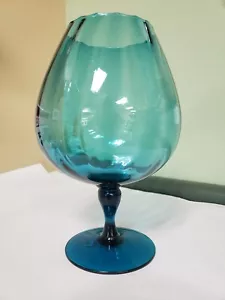 Brandy Snifter de vidrio artístico óptico azul azulado Empoli MCM vintage Lg 11" aprox - Imagen 1 de 4