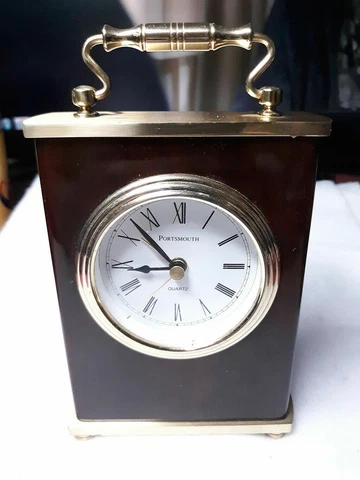 Vintage Wood Grain Metal Heavy Mantle Alarm Clock Battery Powered AAA Works Cover