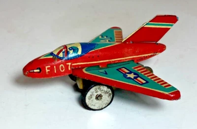 Friction US Air Force USAF F107 Tin Plated Airplane / Plane Penny Toy - Japan - Image 1 of 4