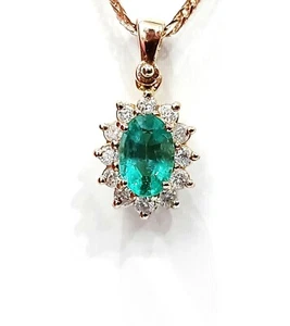 Collana spiga e pendente fantasia Smeraldo ovale centrale e Diamanti 18 Kt (750) - Imagen 1 de 11