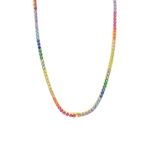 Unisex 14K Gold Plated Rainbow Spectrum Tennis Chain Lab Diamonds Iced 16-20'' - Picture 1 of 3