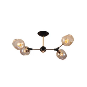 Amber Bell Glass Sputnik Gold Semi Flush Ceiling Light | TEKLED - Picture 1 of 15