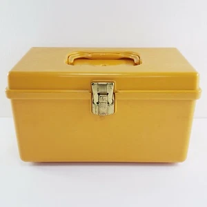 Wilson Sewing Box Harvest Gold Plastic Wood Grain Texture Craft Container MCM - Picture 1 of 12