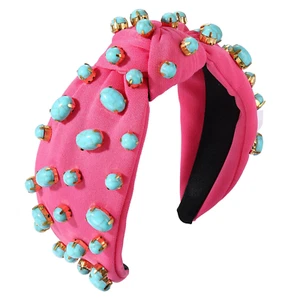 ZITULRY Knotted Headband for Women Turquoise Jeweled Embellished Top Knot Headba - Picture 1 of 12