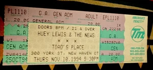 HUEY LEWIS & THE NEWS - TOAD'S PLACE NEW HAVEN CT - NOVEMBER 10, 1994 - TICKET - Picture 1 of 2