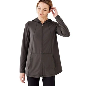 Pure Jill Fit Black Hooded Zip Jacket M Minimalist Athleisure Layer Witch Hoodie - Picture 1 of 9