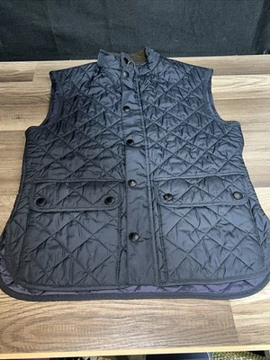 Chaleco Barbour Acolchado Cremallera y Botón Frontal, Mediano, Azul Con Cuello Gamuza Marrón Foto 1 de 4