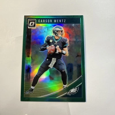 2018 Panini Donruss Optic Carson Wentz /5 Green Prizm SSP Philadelphia Eagles 80 - Image 1 of 2