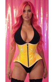 Daisy Corsets Yellow/Pink Holo Double Steel Boned Underbust Waist Cincher USA
