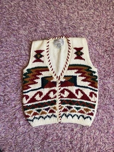 Vintage 90s Southwest Knit Sweater Vest Boho Aztec Western Cabin Winter Medium - Picture 1 of 7