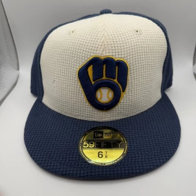 New Era 59FIFTY Milwaukee Brewers Sombrero Ajustado Térmico Frontal Azul Marino/Blanco Talla 6 7/8 Foto 1 de 4