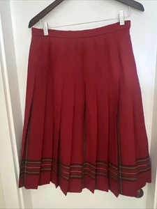 Women’s LL Bean 100% Wool Red Plaid Pleated Midi Skirt Size 14 Petite Lined VTG - Picture 1 of 3