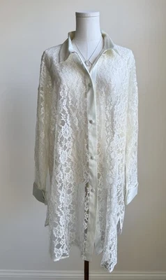 Victoria’s Secret Gold Label Vintage Ivory Lace Sheer Satin Robe Sleep Shirt M/L - Image 1 of 4