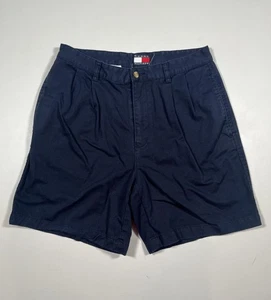 Tommy Hilfiger Shorts Mens 33 Navy Pleated Chino Cotton Zip Fly Flag Logo Casual - Picture 1 of 5