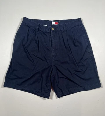 Tommy Hilfiger Shorts Mens 33 Navy Pleated Chino Cotton Zip Fly Flag Logo Casual - Image 1 of 4
