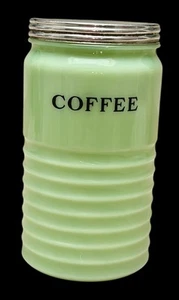 Vintage Jeanette Jadeite COFFEE Canister Ribbed Jar 7.75" - Bild 1 von 20