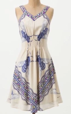 100. NUEVO CON ETIQUETAS ANTHROPOLOGIE LEIFNOTES Vestido de Sol Azul Bombus Abejorro Sin Mangas 2 Foto 1 de 4