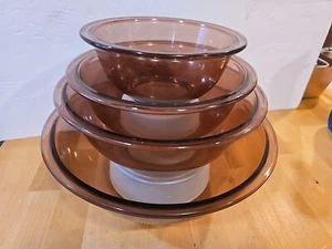 VISION 4x Pyrex Corning Cranberry Nesting Mixing Bowls 322 323 325 326 - Picture 1 of 9