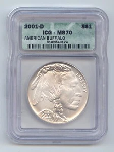 2001-D American Buffalo Uncirculated Commemorative Silver Dollar, ICG MS-70 - Picture 1 of 2
