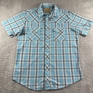 Wrangler Western Shirt Mens Large Blue Plaid Pearl Snap Button Up Lightweight - Picture 1 of 9