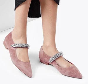 Kurt Geiger Shoes Sz 37.5 7 Flat Sandal Suede Crystal Gem Kingly Glam Point Toe - Picture 1 of 16