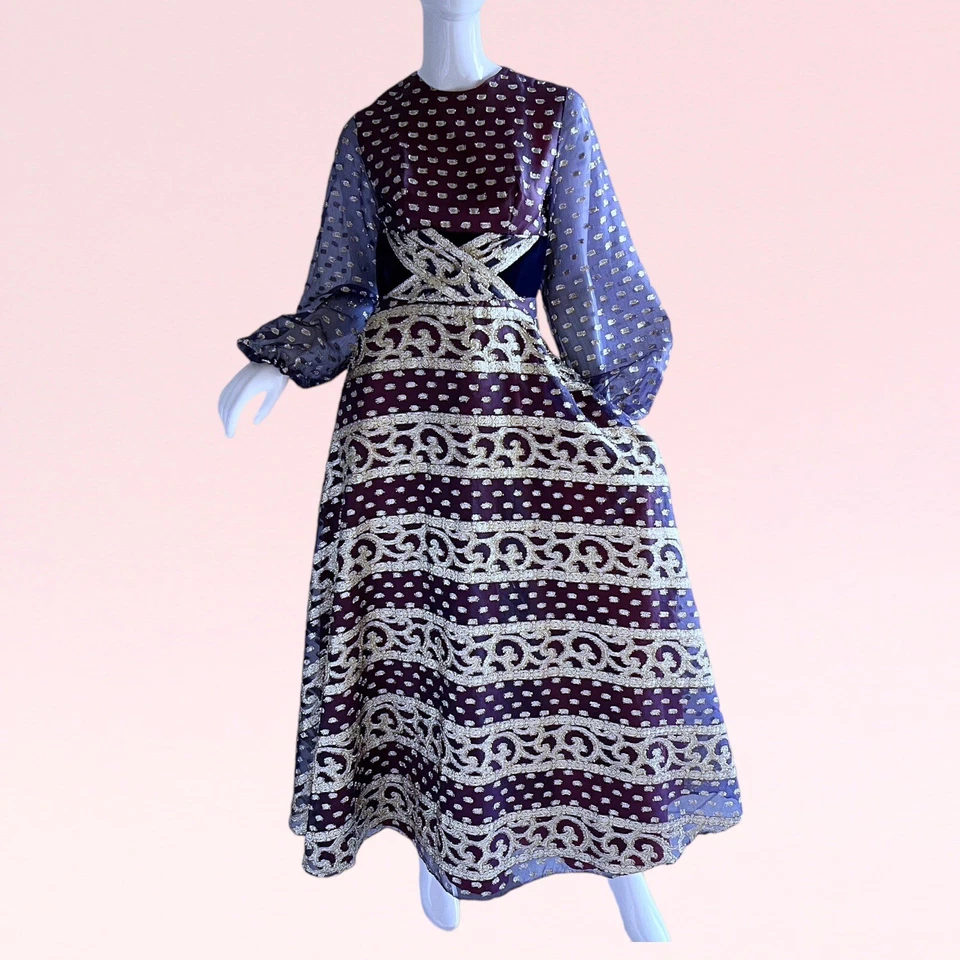 Vestido de noche de fiesta blusa de gasa metálica sin etiqueta de Gino Charles de colección de los años 70 Foto 1 de 4