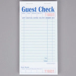 Guest Check with Bottom Guest Receipt 1 Part 3.5" X 6.75" 50 Checks per Book -Fo - Picture 1 of 3