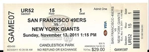 SAN FRANCISCO 49ers Vs New York Giants 11/13/2011 TICKET Manning 311-yards - Picture 1 of 1