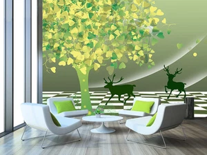 3D Green trees Deer 729 Wall Paper wall Print Decal Wall Deco Indoor wall Mural - Picture 1 of 7