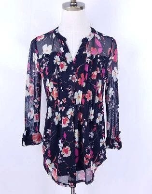 Top túnica Cocomo Popover talla S negro multicolor floral pintuck plisado Foto 1 de 4