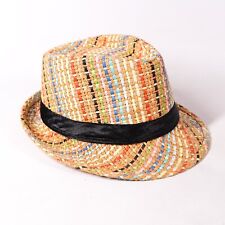 Fedora Hipster Hip Hop Hat Multi Color Striped Straw Weave Cap One Size 58CM