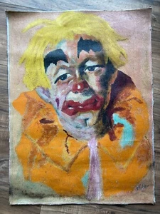 Pintura al óleo vintage MCM payaso después de LEON FRANKS LIENZO 18 X 24" sin marco firmado - Imagen 1 de 8