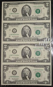 World Reserve Monetary Exchange ungeschnittenes Blatt mit 2 Dollar Jefferson Scheinen 2003-A - Bild 1 von 4