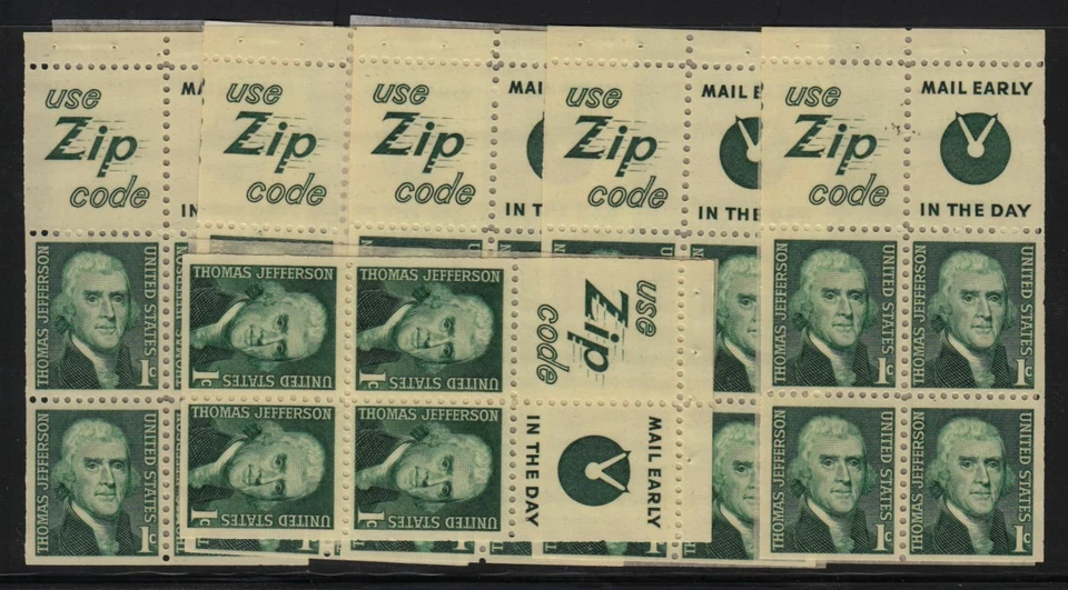 1971 Jefferson 1c Sc 1278b MNH fresh panes Lot of 6 Slogans 4 & 5 (Typical) - Image 1 of 1