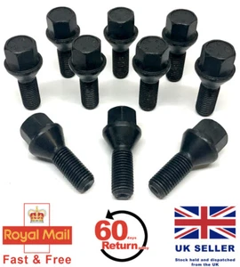 10 x alloy wheel bolts M12 x 1.5 taper 17mm Hex Black for Lotus cars - Picture 1 of 6