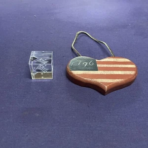 Wood Heart Wall Decor And Glass With Flag Etched In - Picture 1 of 9