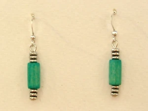 PENDIENTES ESTILO DECO MADERA TURQUESA Y METAL PLATEADO. - Imagen 1 de 2