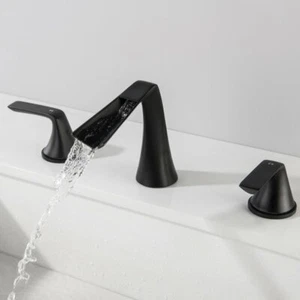 RBROHANT MODERN TWO HANDLE WIDESPREAD BATHROOM FAUCET MATTE BLACK NEW RB0856 - Picture 1 of 5
