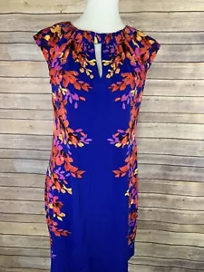 London Times NWT Size 4 Floral Dress Cap Sleeves Slimming Keyhole Neckline Blue - Picture 1 of 9
