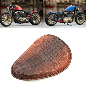 Brown Crocodile PU Leather Solo Drive Seat For Harley Chopper Bobber Custom - Picture 1 of 7