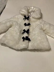 TODDLER GIRL'S FAUX FUR HOODED JACKET BON BEBE 18 MONTHS, WHITE - Picture 1 of 5
