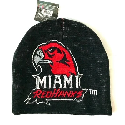 MIAMI REDHAWKS BEANIE black red BIG LOGO winter knit hat cap men/women MU ohio - Image 1 of 3