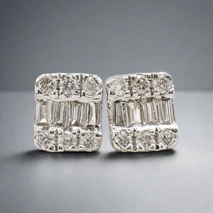 18K White Gold 0.10cttw H/SI1-2 Diamond Square Stud Earrings - Picture 1 of 5