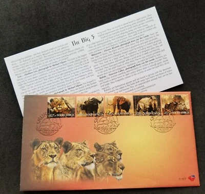 [SJ] South Africa Big Five 2007 Wildlife Lion Big Cat Elephant Rhino (FDC) - Image 1 of 4