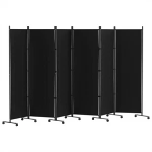 6 Panel Room Divider Screen 323cm Wheel Fabric Black Artiss - Picture 1 of 6